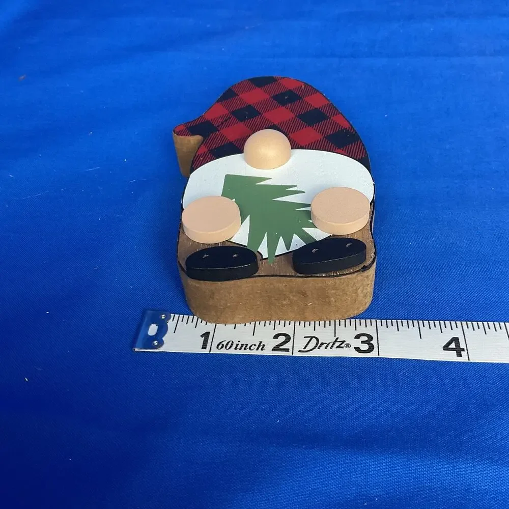 Holiday Christmas Gnome Wood Cutout Sign Winter Tiered Tray Shelf Sitter Plaque